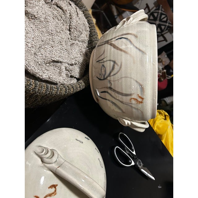 1970s Handmade Studio Pottery Serving Bowl With Lid For Sale - Image 4 of 9