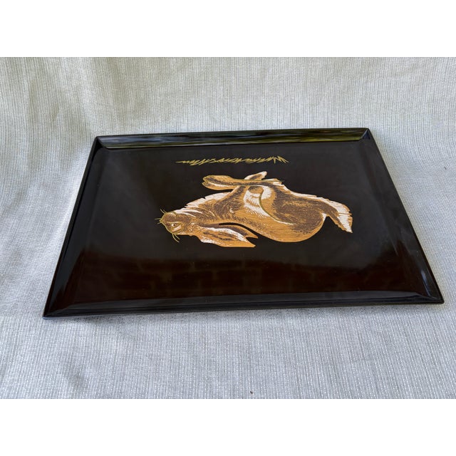 Black Vintage Couroc of Monterey Smiling Rabbit Tray For Sale - Image 8 of 17