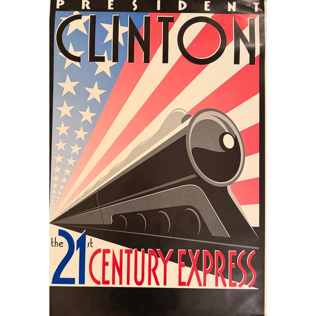 American political campaign poster produced for Bill Clinton’s 1996 presidential campaign. The dynamic Art Deco-inspired...