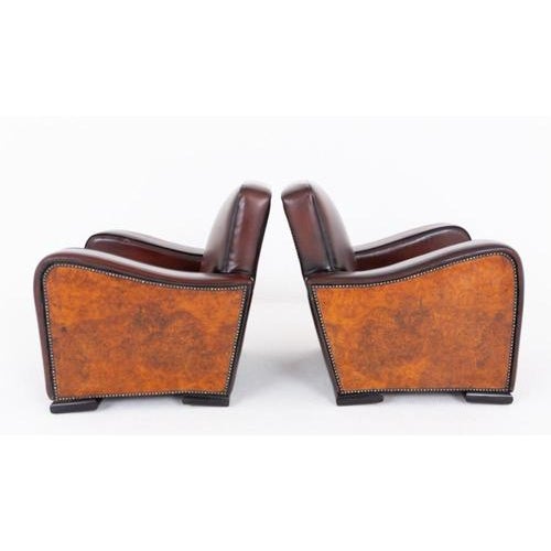 Art Deco Club Chairs in Walnut and Leather, Set of 2 For Sale - Image 3 of 6