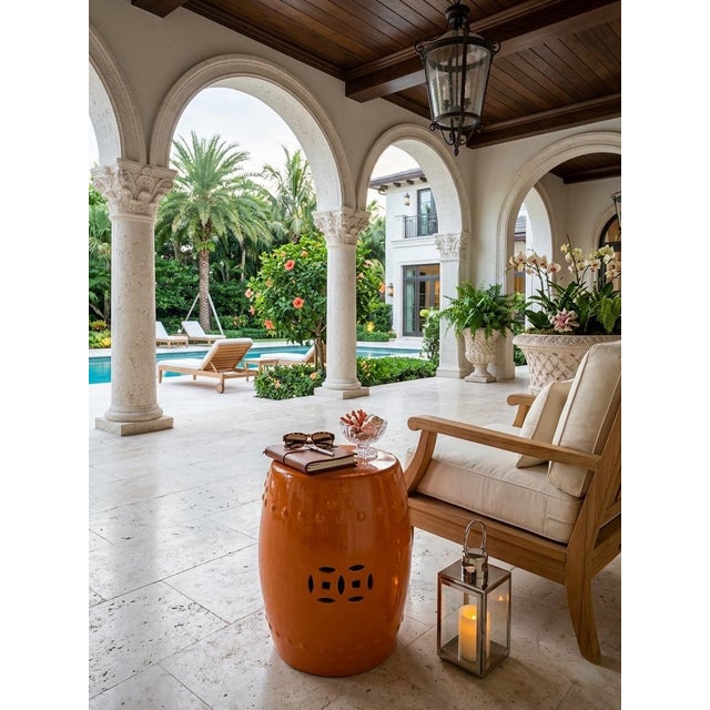 Ceramic Vintage Italian Ceramic Garden Stool - Tangerine Glaze For Sale - Image 7 of 10