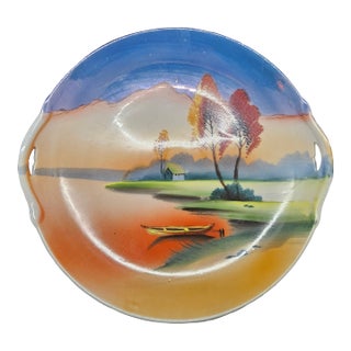 Vintage Chikaramachi Hand-Painted Japan Bowl Colorful Sunset Lakeside Vintage Noritake For Sale