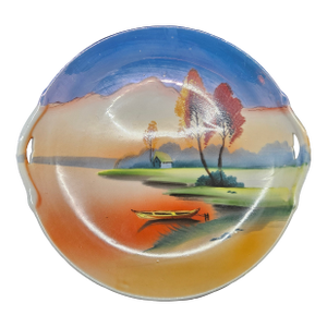 Vintage Chikaramachi Hand-Painted Japan Bowl Colorful Sunset Lakeside Vintage Noritake