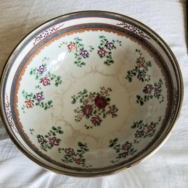 1900 - 1909 Antique Sterling Silver Rimmed Samson Amorial Bowl For Sale - Image 5 of 7
