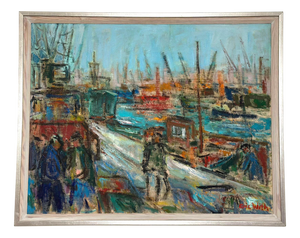 Eric With, Port of Gothenburg, 1950s, Oil on Canvas, Framed
