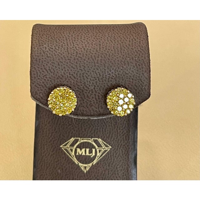 Yellow 2 Carat Yellow Diamond Floral Cluster Flower Stud Earrings 14 Karat White Gold For Sale - Image 8 of 18