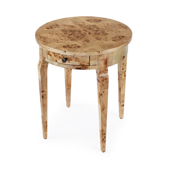 Traditional Archer 20 in. W Round Burl Wood 1 Drawer Side Table, Light Brown Burl For Sale - Image 3 of 11
