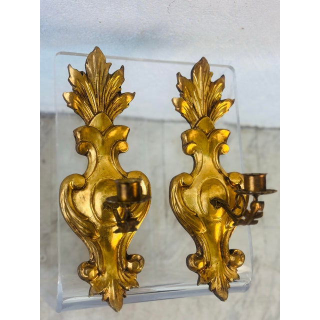 Italian Gold Gilded Italian Wall Sconces, a Pair For Sale - Image 3 of 10