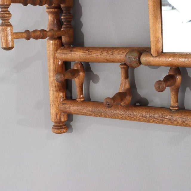 Antique Oak Stick & Ball Hat Rack With Mirror C1920 For Sale - Image 6 of 9