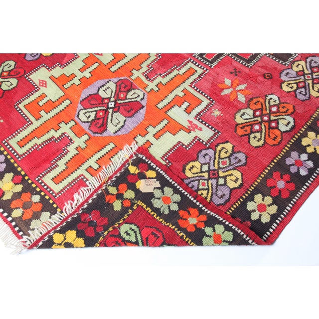 Textile Authentic Handwoven Kars Kilim -Vibrant Naturally Dyed 100% Wool Kilim Rug For Sale - Image 7 of 12