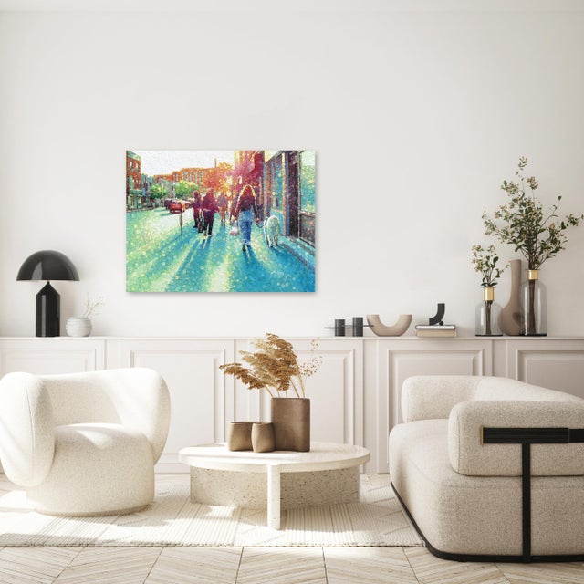 Blue A World Where - Original Contemporary Urban Figurative Pointillist Acrylic Painting For Sale - Image 8 of 9