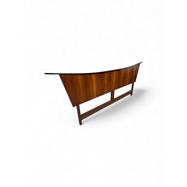 This striking Mid-Century Modern king-size walnut headboard channels the sculptural elegance of Vladimir Kagan with its...