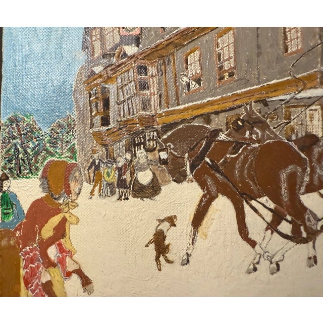 Vintage Original Robinson Village Cityscape Chariot Oil Painting on Canvas Board For Sale - Image 11 of 13