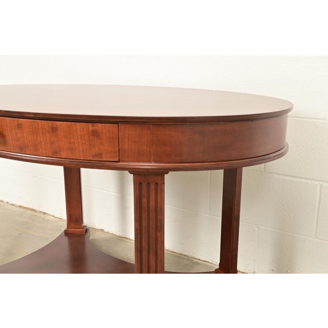 Baker Furniture French Empire Carved Cherry and Burl Wood Library Table or Center Table, Newly Refinished For Sale - Image 11 of 15
