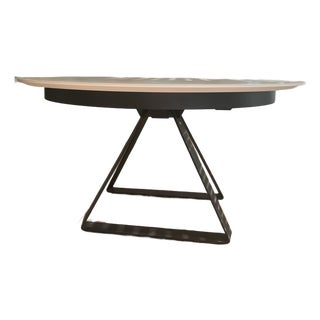 Caligaris Atlante Extendable Italian Ceramic Dining Table – 50” Round to 69” – Gray Ceramic For Sale