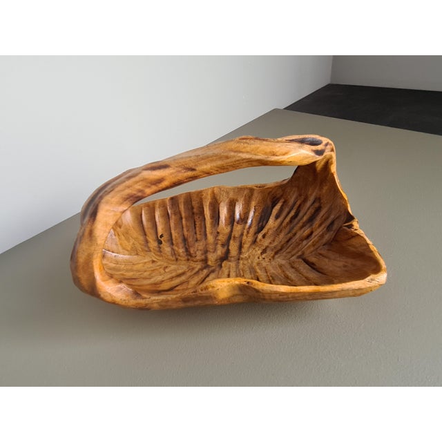 Vintage Brutalist French Hand Carved Wood Basket Bowl Organic Centerpiece, 1950 For Sale - Image 7 of 10