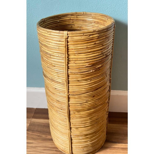 1970's Coastal Pencil Reed Bamboo Umbrella Stand For Sale In Houston - Image 6 of 8