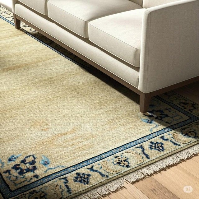 Textile 4x9 Ivory Hand-Knotted Wool Floral Bordered Classic Traditional Carpet Rug For Sale - Image 7 of 7