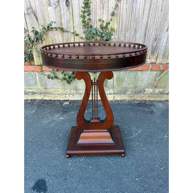 Art Deco Early 20th Century Neoclassical Style Oval Mahogany Lyre Base Side Table For Sale - Image 3 of 14