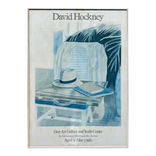 David Hockney Vintage 1980 Lithograph Print Framed Large Exhibition Poster " Still Life, Taj Hotel, Bombay " 1977 For Sale