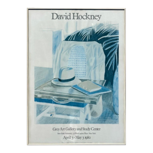David Hockney Vintage 1980 Lithograph Print Framed Large Exhibition Poster " Still Life, Taj Hotel, Bombay " 1977