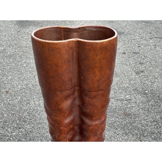 Ceramic Mid 20th C. Majolica Style 22" High Glazed Terra Cotta Riding Boots Umbrella Stand For Sale - Image 7 of 10
