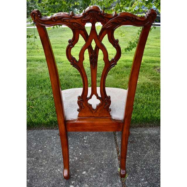 Vtg. Set of Four Heavily Carved Chippendale Style Cherry Side Dining Chairs For Sale - Image 13 of 16