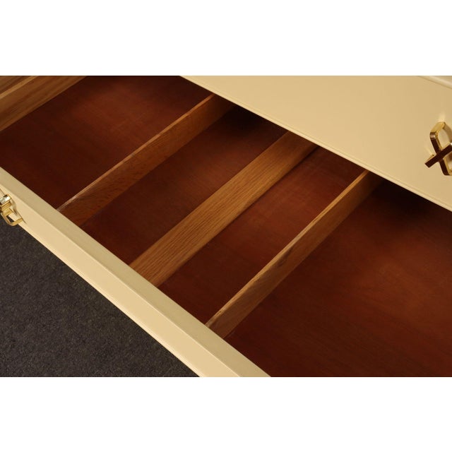 Vintage Ten Drawer Dresser Debonaire Cabinet With Brass X Pulls by Paul Frankl For Sale - Image 9 of 18
