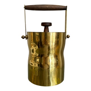 Midcentury Brass & Wood Ice Bucket For Sale