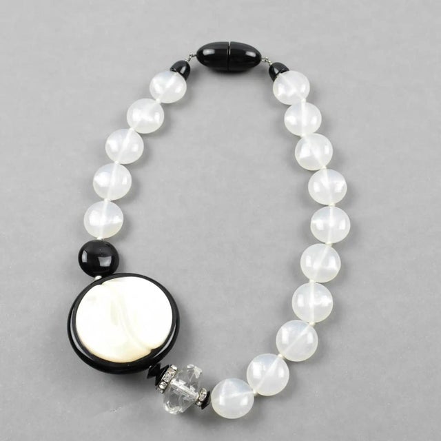 2000 - 2009 Angela Caputi Resin Necklace in Black and Pearl White For Sale - Image 5 of 8
