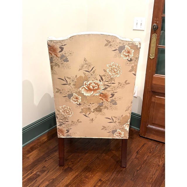 1970s Henredon Peach Floral Wingback Chair For Sale - Image 5 of 6