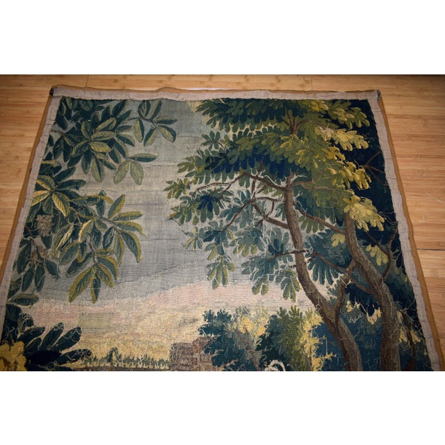 Antique Aubusson Verdure Tapestry, Large 18th C Handwoven French Wall Hanging, Forest Landscape Art For Sale - Image 13 of 14
