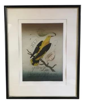 Alois Janak, Yellow Bird, 1987, Lithograph, Framed