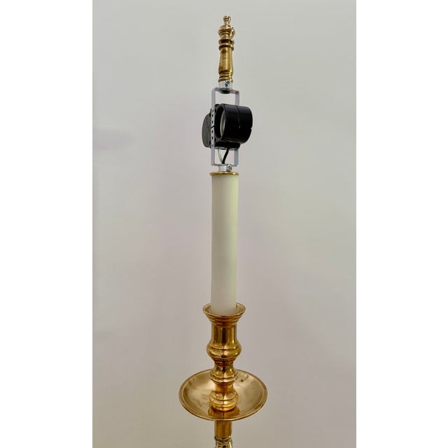 Pair of Large Vintage Solid Brass Candlestick Lamps For Sale - Image 10 of 14