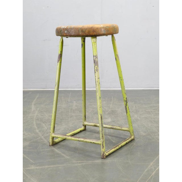 Industrial Stool with Pine Seat, Czech, 1940s For Sale - Image 4 of 11