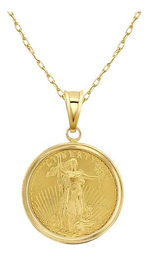 1/2OZ Fine Gold Lady Liberty Medallion with Polished Bezel Necklace 16"
