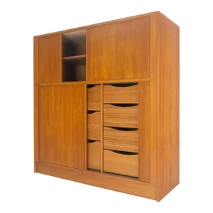Danish Teak Tambour Doors 9 Drawers Dresser High Boy Chest Credenza Cabinet MINT