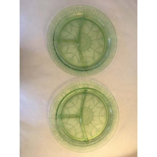 Vintage Uranium Etched Glass Divided Plates- Set of 2 For Sale In Providence - Image 6 of 7