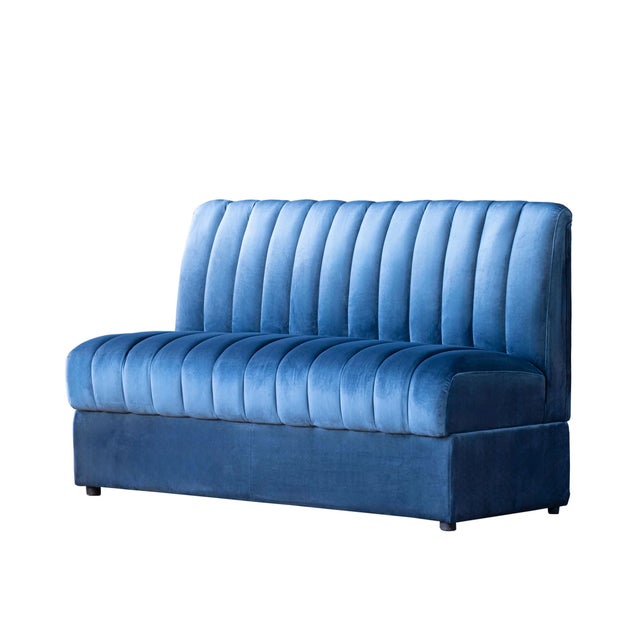 Contemporary Matthew Izzo Home Estelle Navy Velvet Straight Banquette Sofa For Sale - Image 3 of 6
