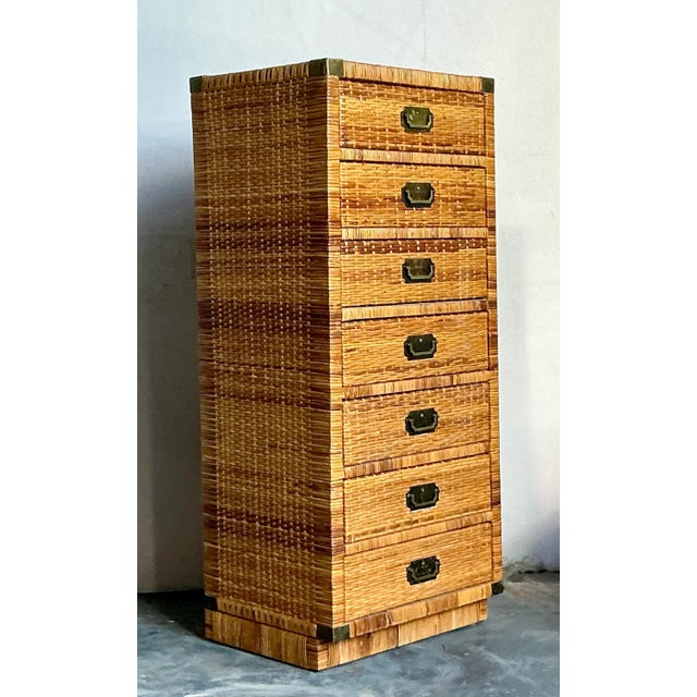 Late 20th Century Vintage Boho Woven Rattan Tall Chest For Sale - Image 5 of 5