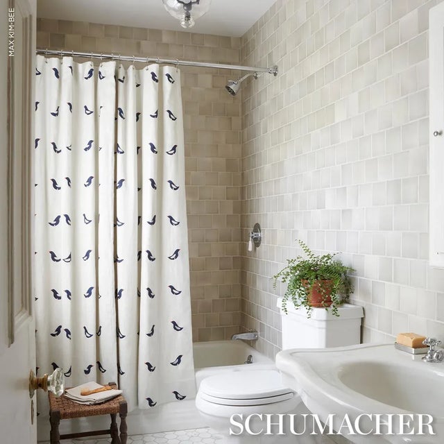 SAMPLE - Schumacher X Caroline Z Hurley Birds Hand Block Print Fabric In Black On Natural For Sale In New York - Image 6 of 7