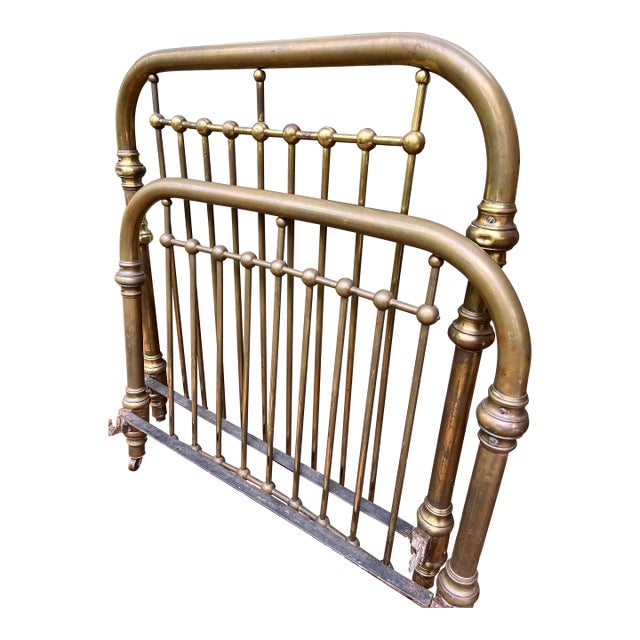 Antique Mixed-Metal Twin Bed Frame With Brass Accents For Sale