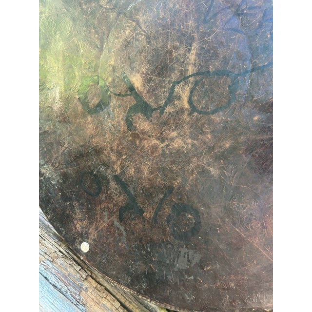 Oversized 33" Antique Middle Eastern Heavy Tinned Copper Table Tray Top - 12lbs For Sale - Image 9 of 12