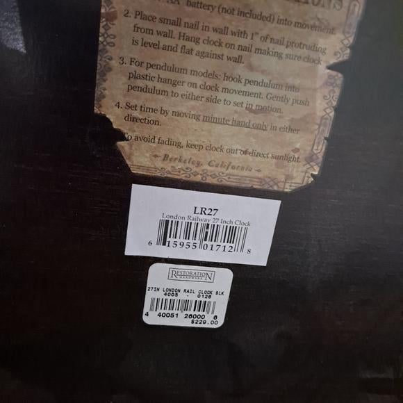 Restoration Hardware Large London Rail Wall Clock With Pendulum For Sale In Savannah - Image 6 of 6