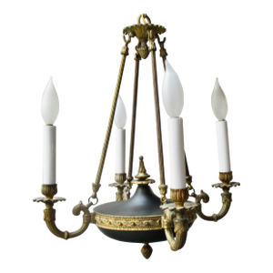 Gilt Bronze French Empire Style Chandelier With 4 Arms Circa 1950s
