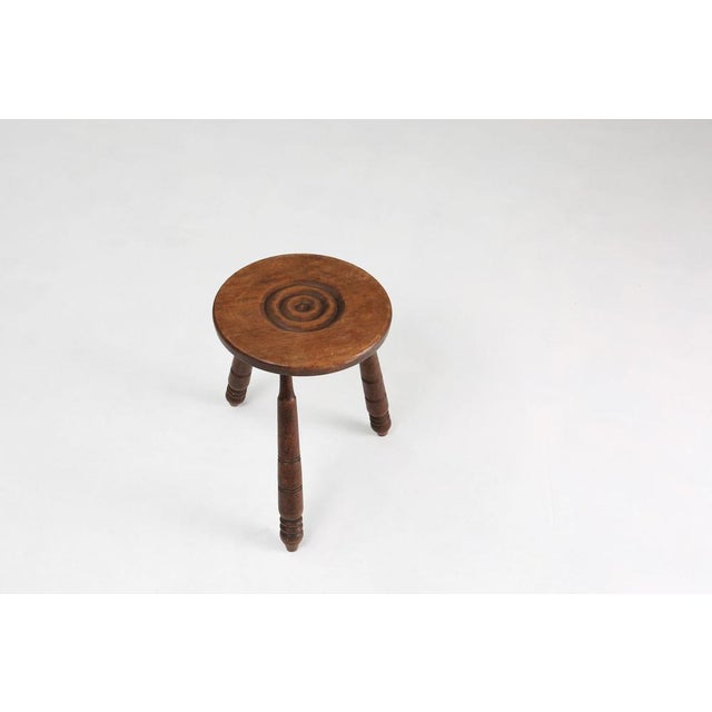 Mid-Century Modern Vintage Brutalist Low Oak Stool, Belgium, 1960s For Sale - Image 3 of 9