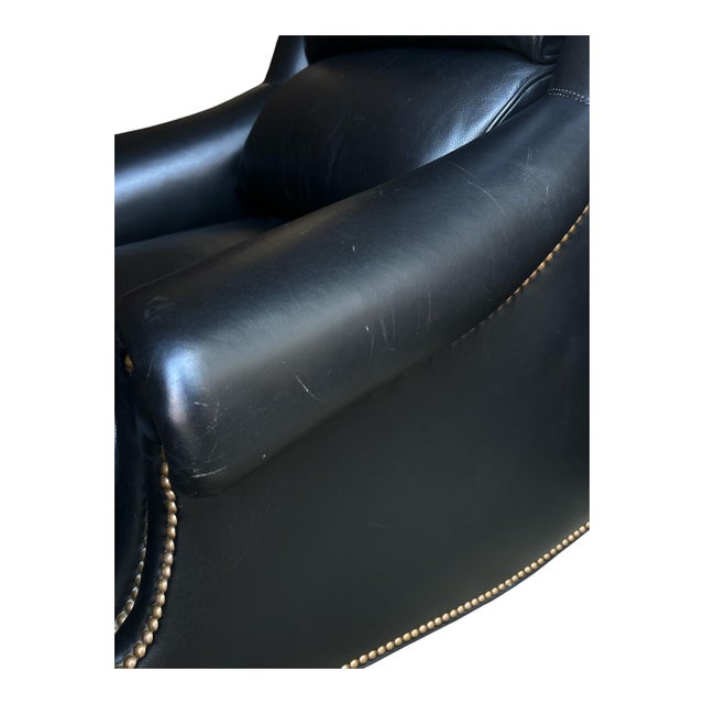 Navy Blue Hancock & Moore Deep Navy Blue Leather Wingback Armchair With Ball and Claw Feet For Sale - Image 8 of 9