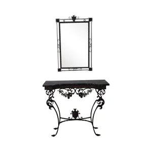 Antique Marble & Cast Iron Console Table & Mirror