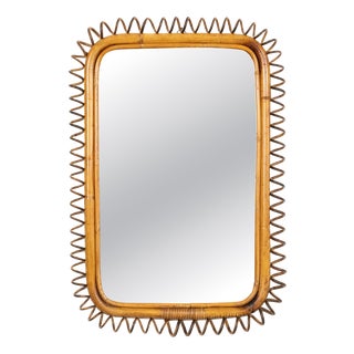 Mid-Century Modern Rattan and Bamboo Wall Mirror by Franco Albini, Italy, 1960s For Sale