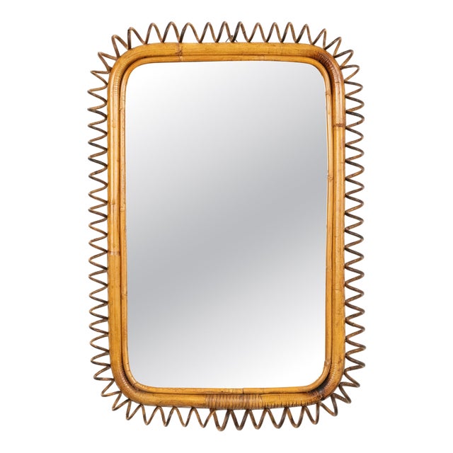 Mid-Century Modern Rattan and Bamboo Wall Mirror by Franco Albini, Italy, 1960s For Sale
